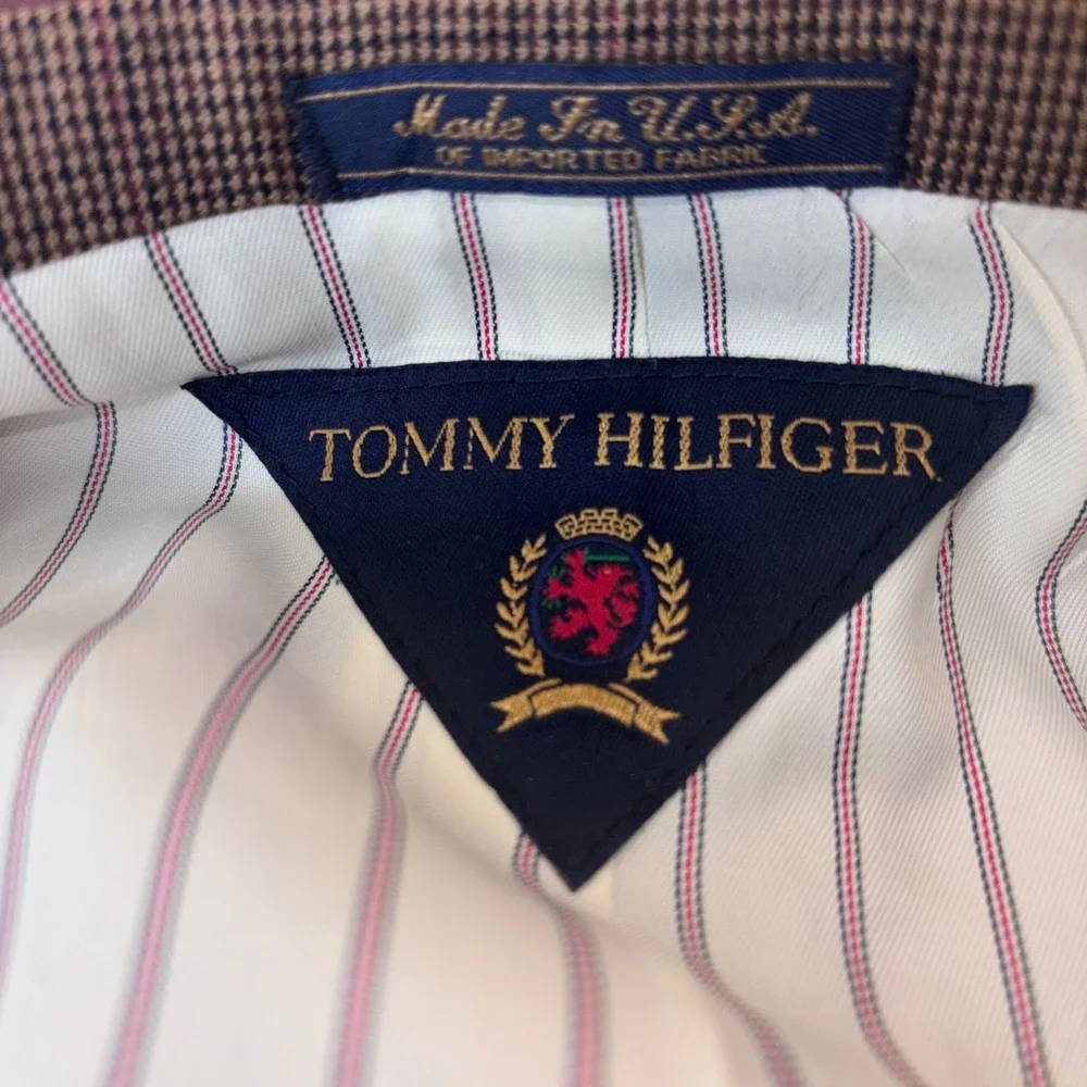 Tommy Hilfiger | Mens 46L | Pure Wool Brown‎ Houndstooth | Made in USA | Vintage